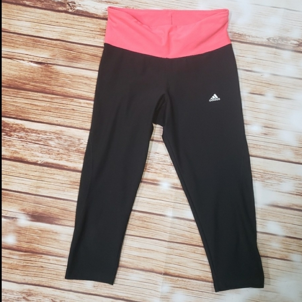 Adidas Mid Rise Pink Cropped Black Yoga Leggings Size Small Y2K - Picture 2 of 5
